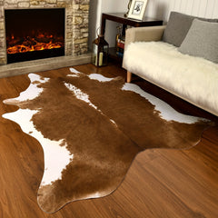 Large Faux Cowhide Rug 4.6x5.2ft Western Decor
