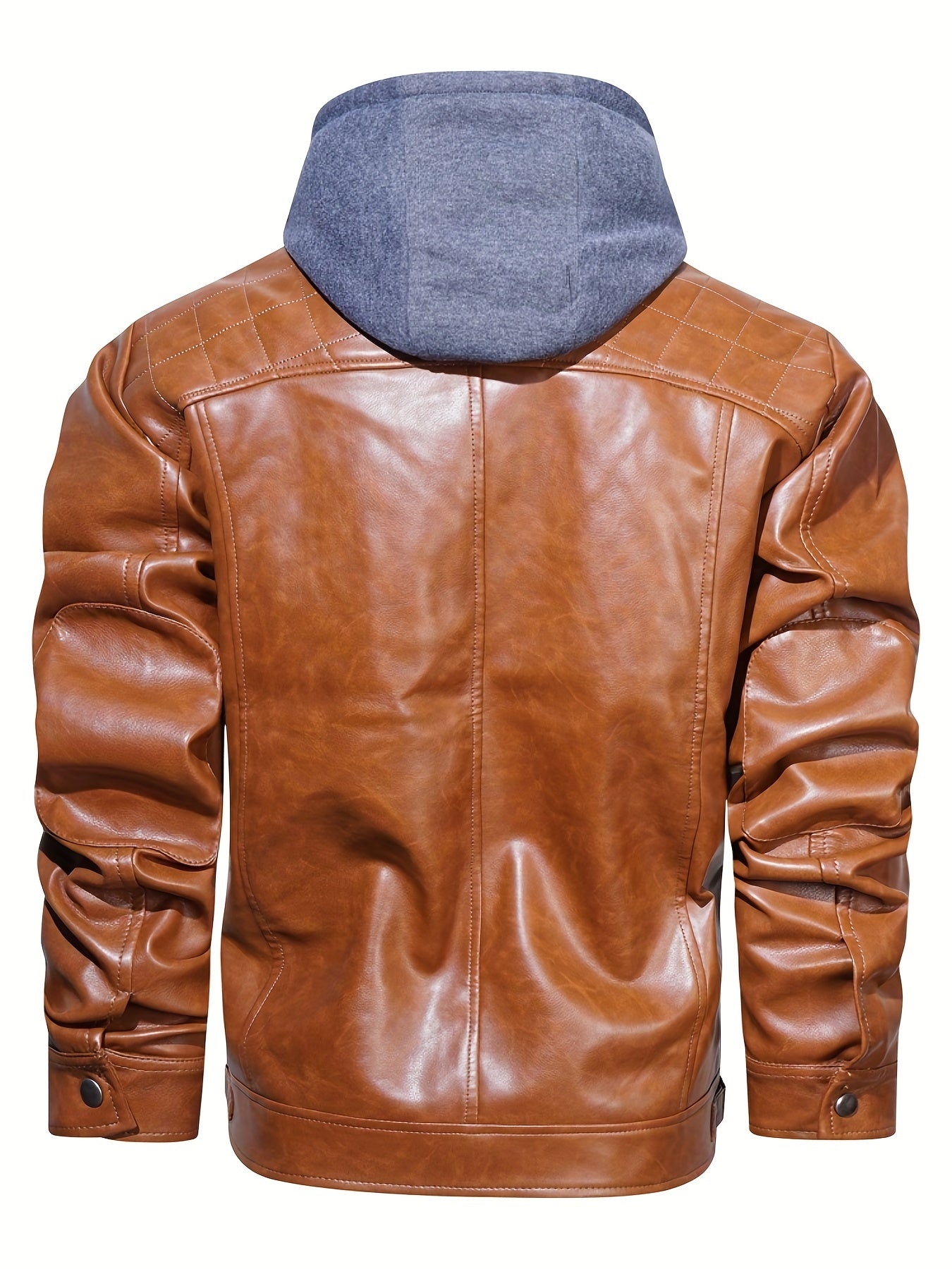 Men's Vintage Style Pu Hooded Jacket Zip Up Faux Leather Coat