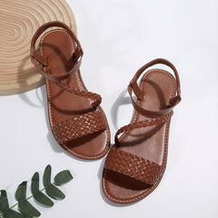 Women's Braided Sandals Elastic Band Flat Summer Shoes Lightweight Beach