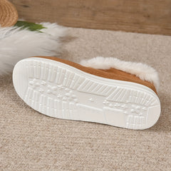 Women's Suede Snow Boots Round Toe Plush Lined Slip On Winter Shoes
