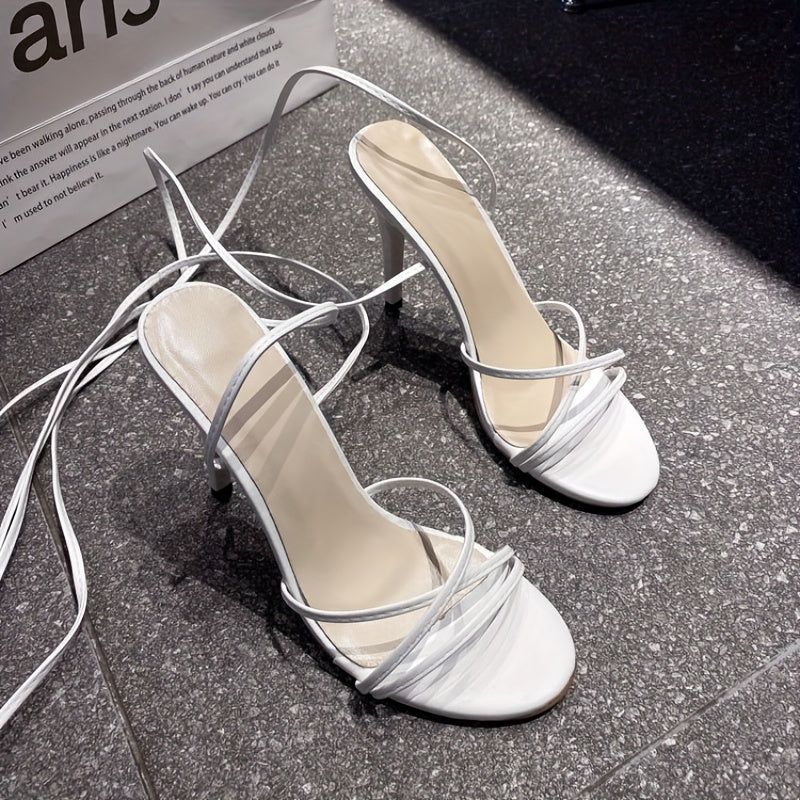 Stiletto Heeled Shoes Open Toe Lace Up Heels Summer Pumps