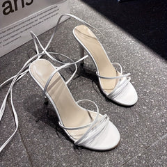 Stiletto Heeled Shoes Open Toe Lace Up Heels Summer Pumps
