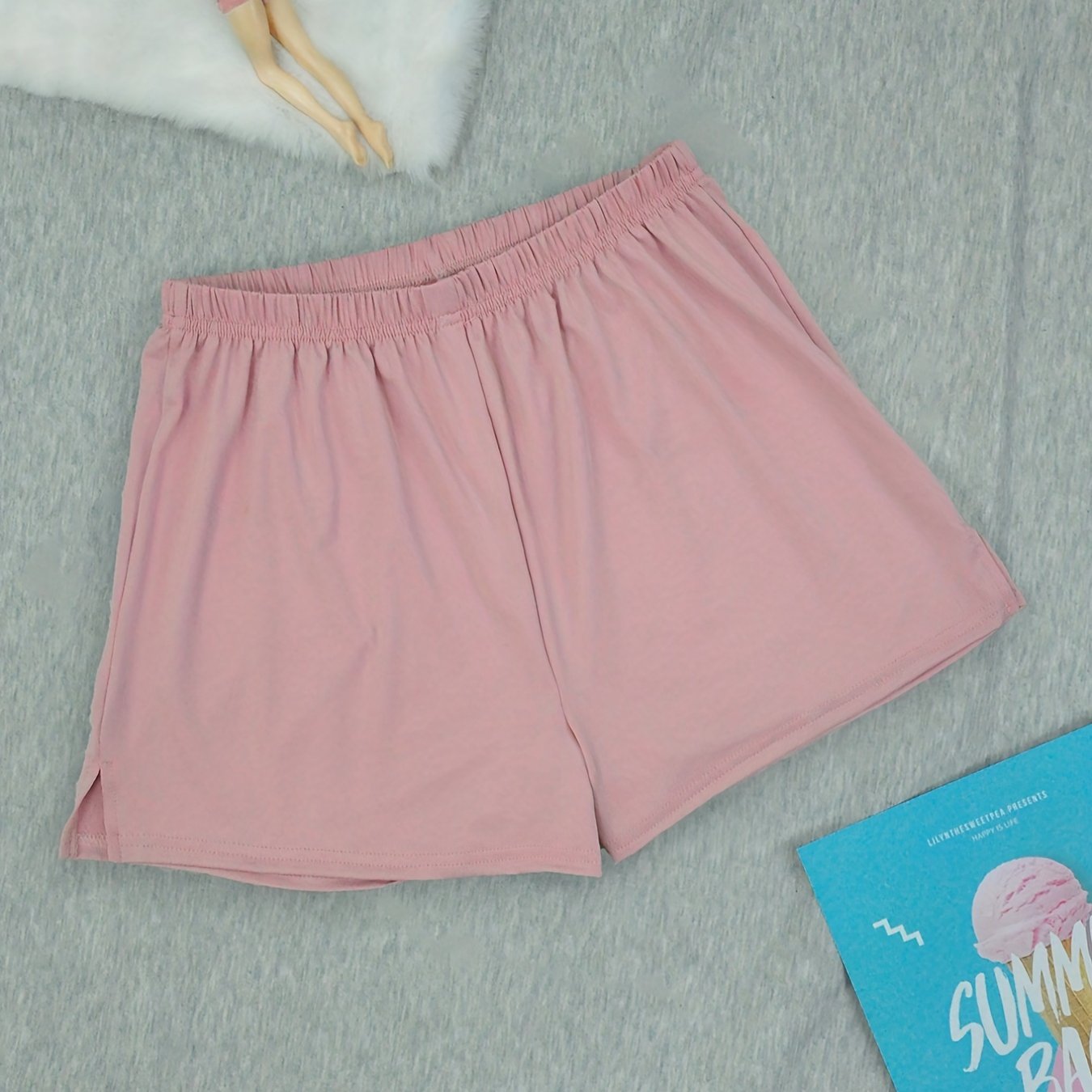 Side Split Elastic Waist Women's Sleep Shorts