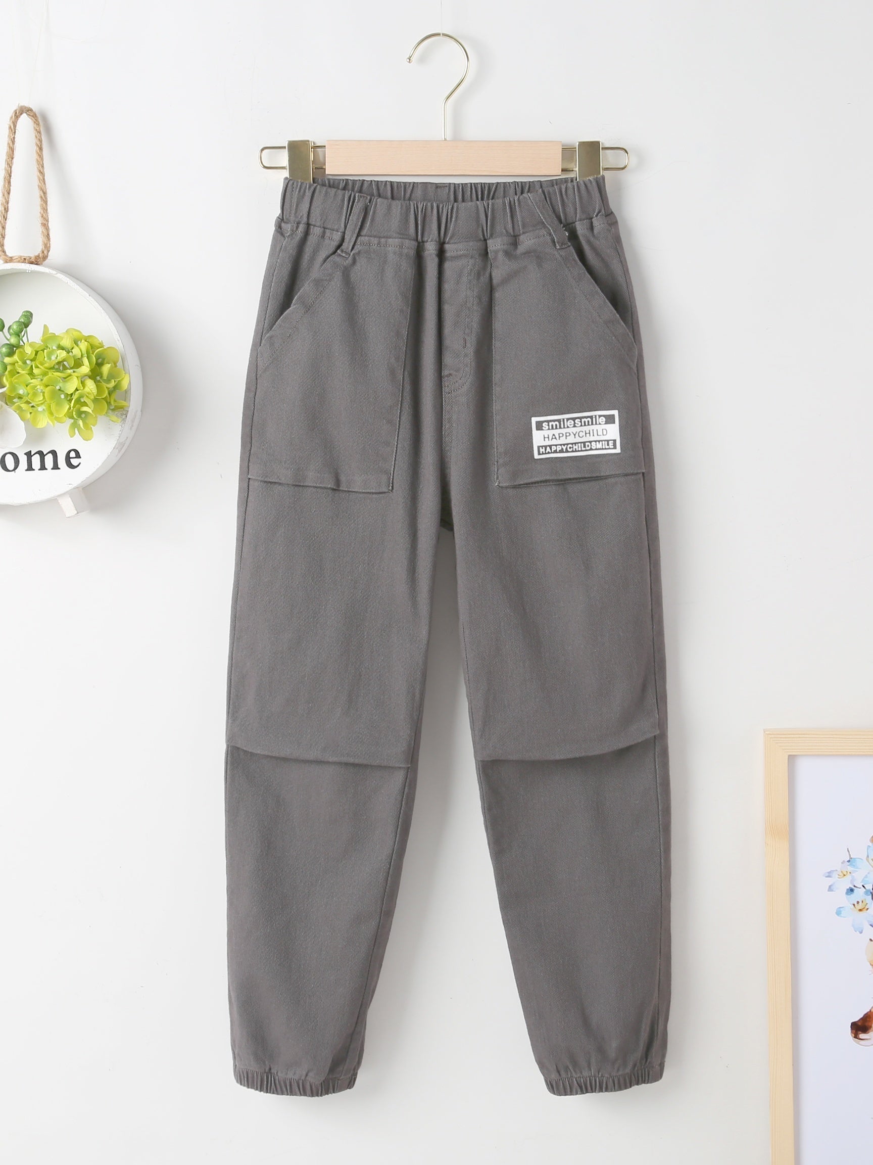 Boys Cotton Cargo Pants Elastic Waistband Kids Clothes