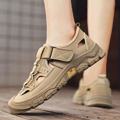 Men's Hook Loop Fastener Sandals Durable Non Slip Outdoor Hiking Beach Shoes
