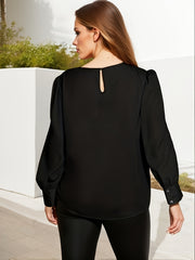 Blouse Women's Keyhole Puff Sleeve Round Neck Shirt Top