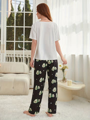 Avocado Print Pajama Set Short Sleeve Top & Pants Women's Sleepwear