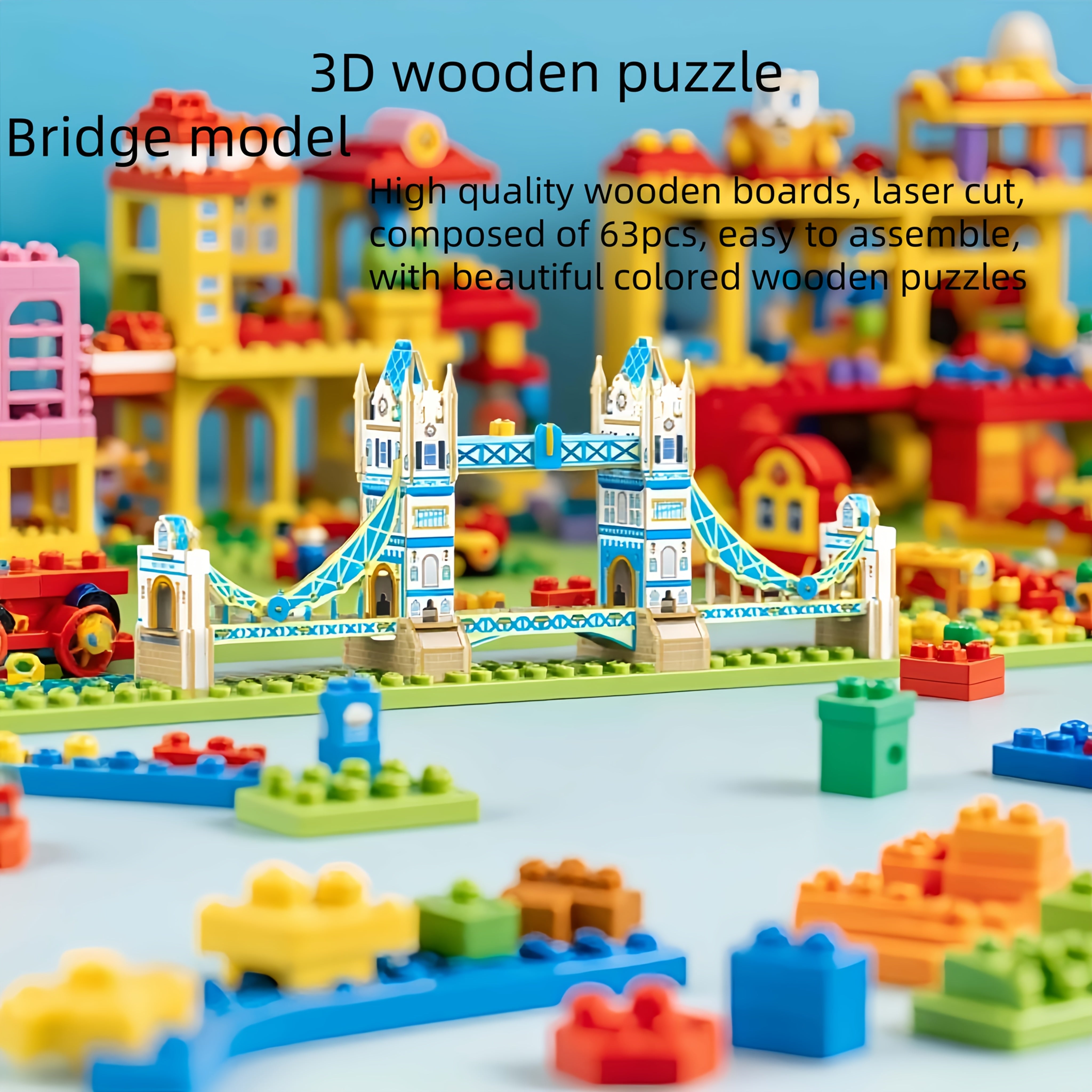 DIY 3D Tower Bridge Wooden Building Decoration & Puzzle Toy