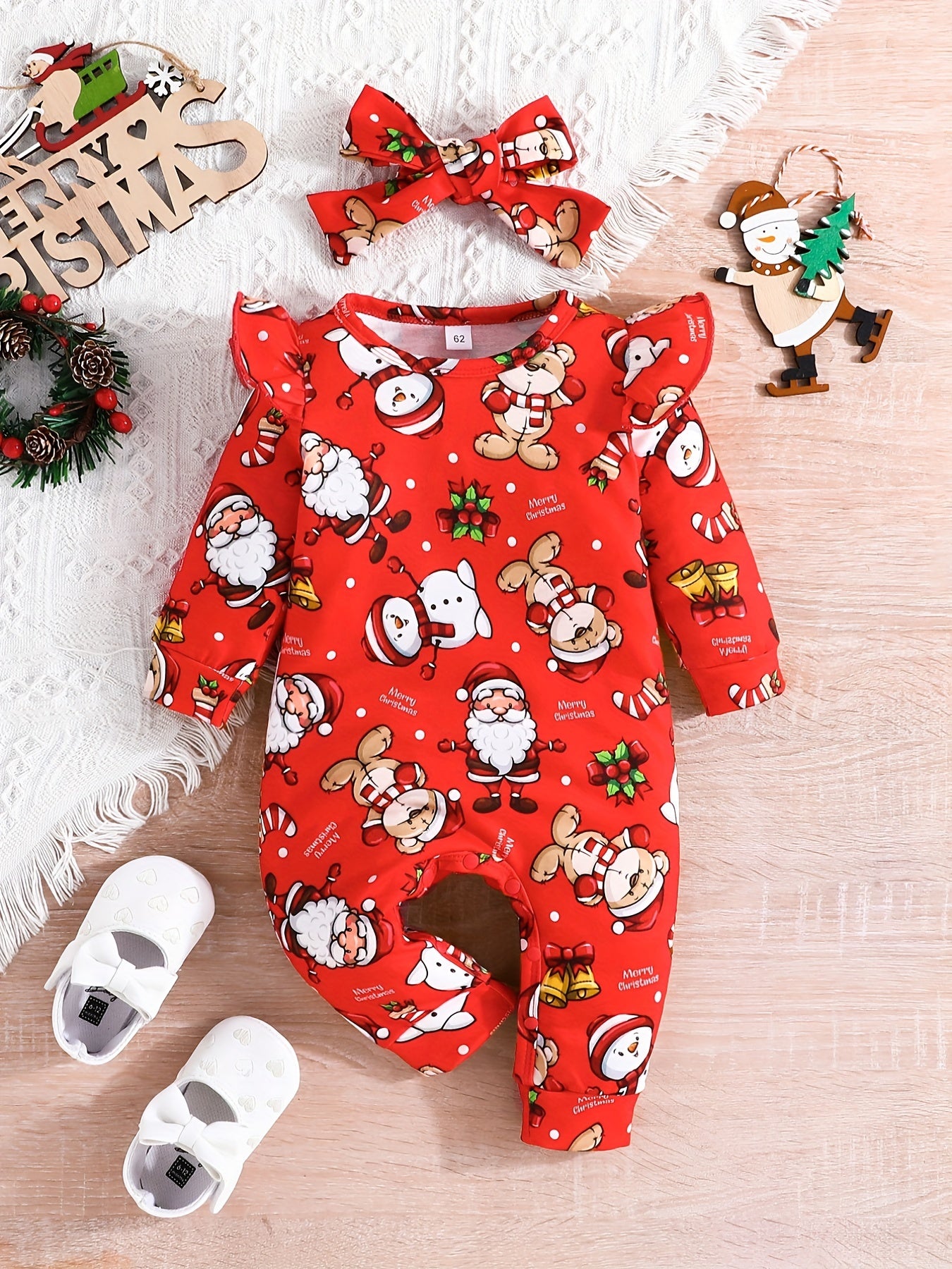 Newborn Cartoon Animal Pattern Jumpsuit & Headband 2pcs Set Baby Outfits