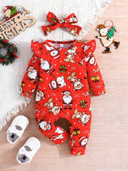 Newborn Cartoon Animal Pattern Jumpsuit & Headband 2pcs Set Baby Outfits