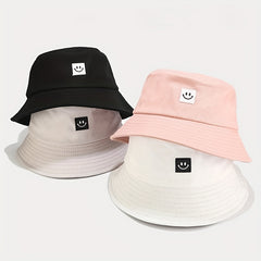 Smiling Face Patch Bucket Hat Lightweight Sunscreen Cap