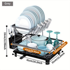 2 Tier Dish Drying Rack Large Capacity Organizer With Utensil & Cup Holder