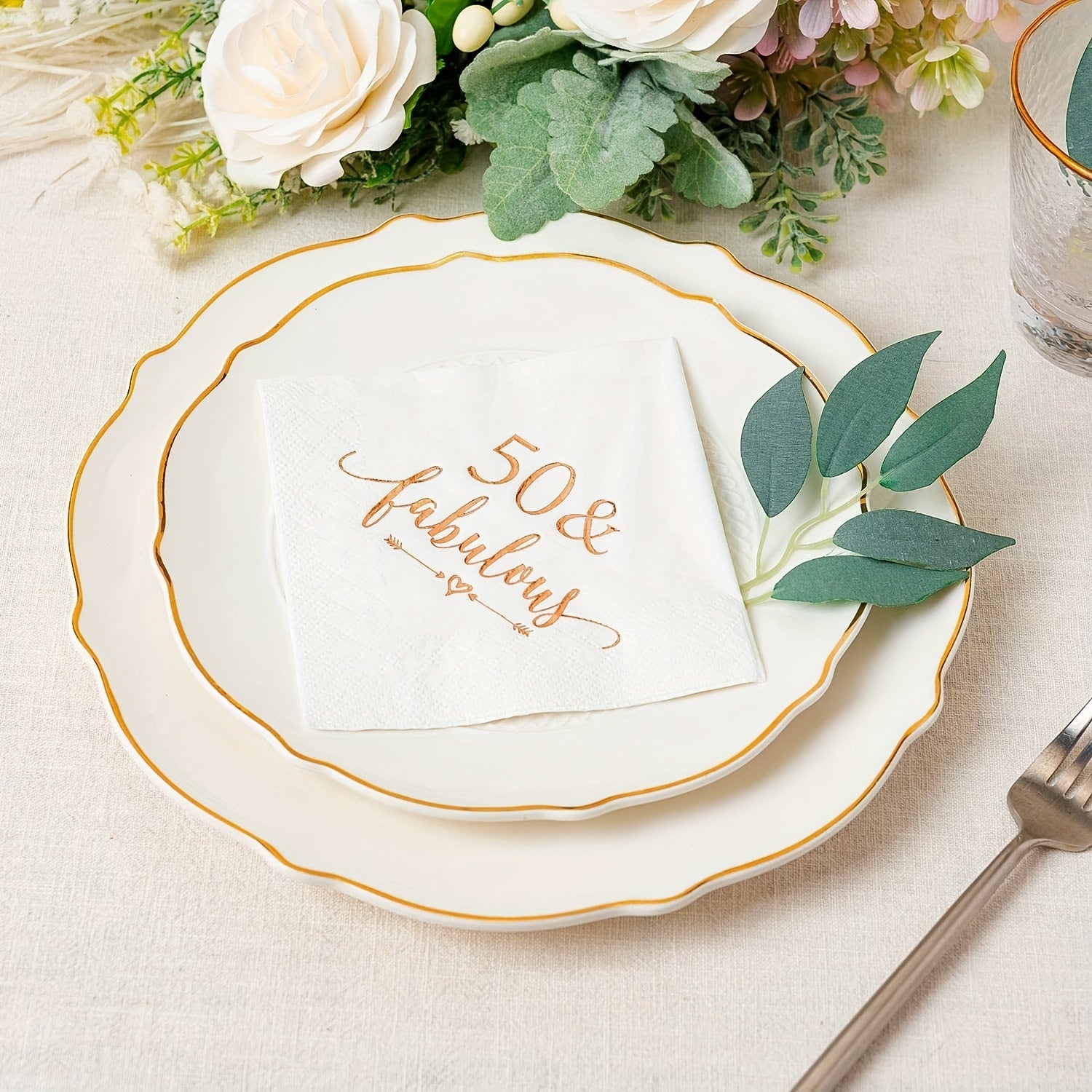 50 & Fabulous Napkins for Women's 50th Birthday Party - 20pcs 2 Ply