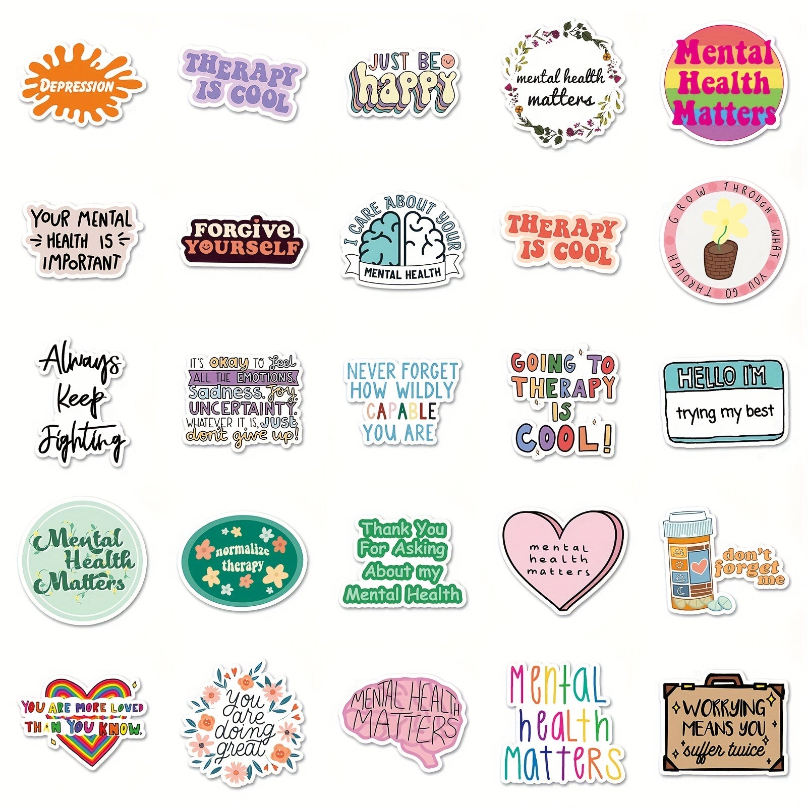 50pcs Mental Health Graffiti Stickers DIY Creative Toys