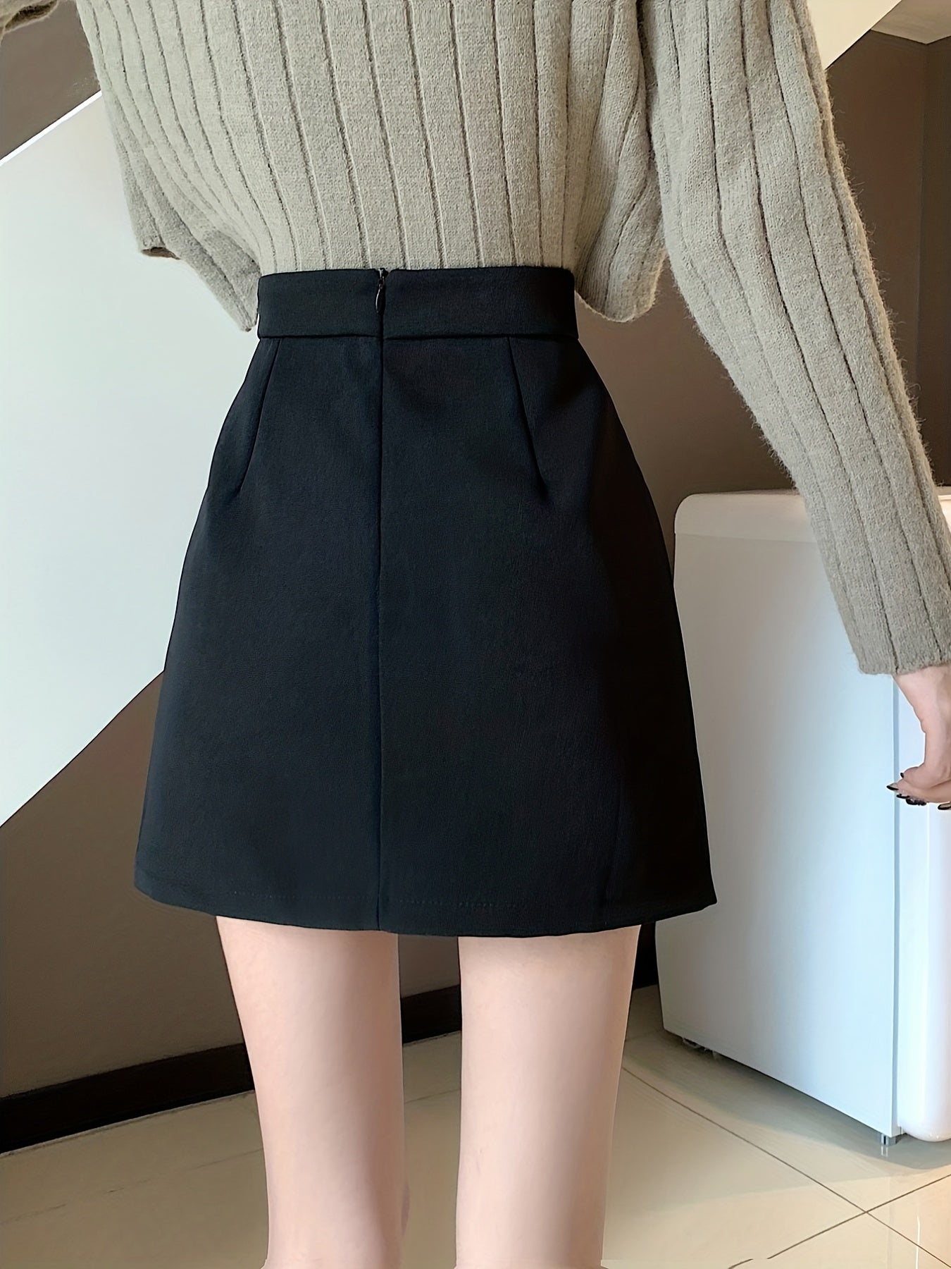 Preppy High Waist Pleated Zip Skirt for Women
