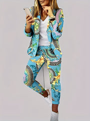 Allover Print Blazer & Pants Set for Women