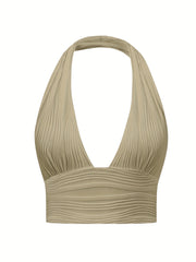 Y2K Ruched Halter Neck Top Sexy Backless Summer Women's Clothing