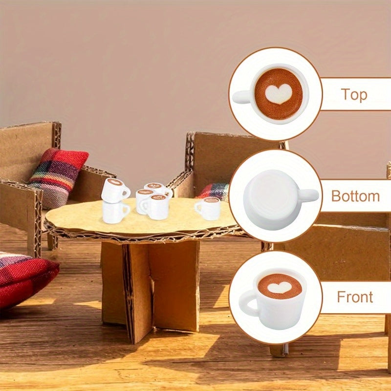 5 Mini Coffee Cups Heart & Star Patterns Mixed Colors ABS Model