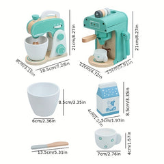 Wooden Kids Kitchen Play Accessories Toy Set Coffee Maker Blender Pretend Play