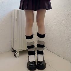 Striped Knitted Leg Warmers Colorblock Knee High Socks