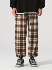 Men's Plaid Drawstring Pants Loose Casual Joggers