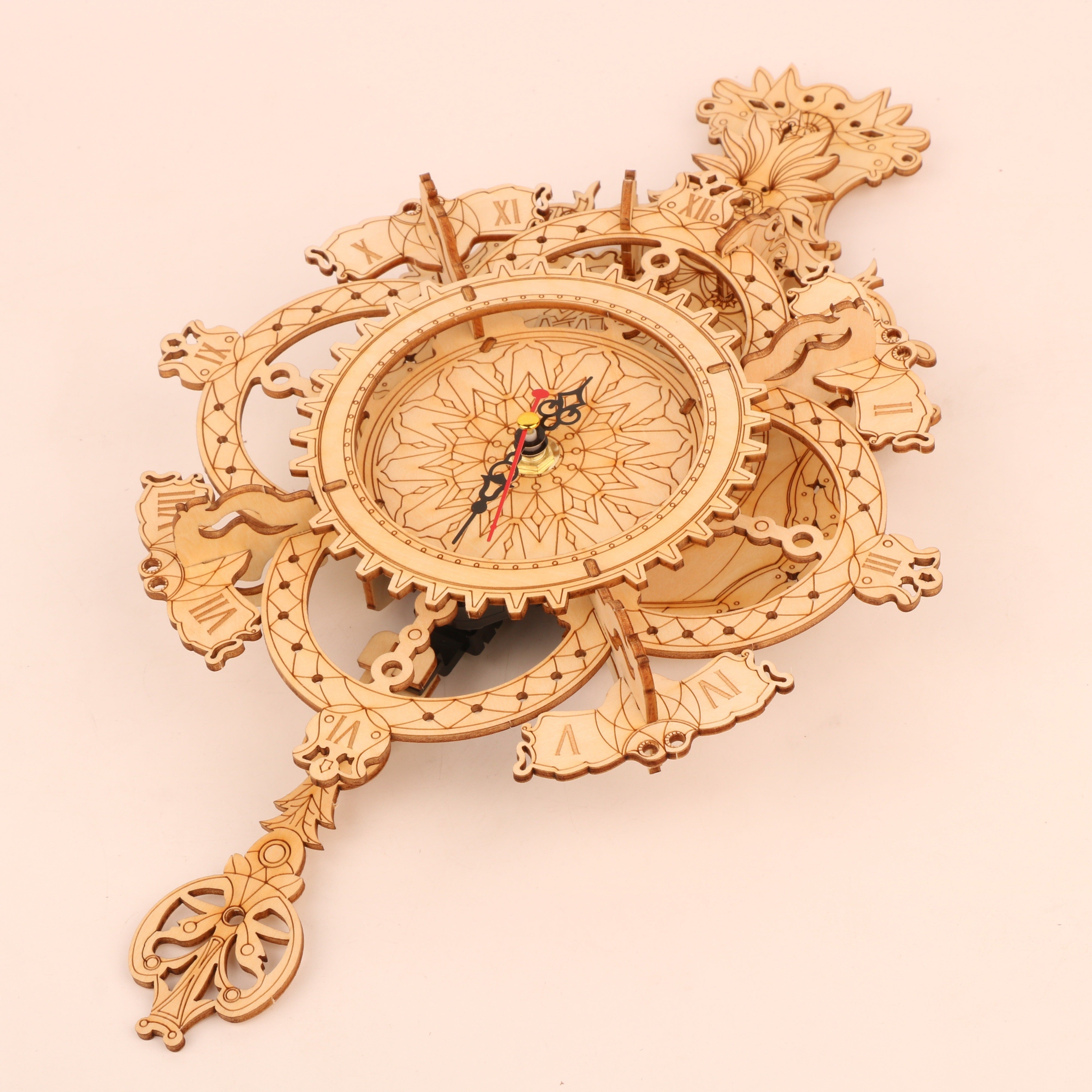 3D Vintage Wooden Wall Clock Puzzle Kit DIY Mechanic Yellow Light Brown