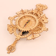 3D Vintage Wooden Wall Clock Puzzle Kit DIY Mechanic Yellow Light Brown