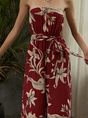 Boho Floral Strapless Jumpsuit Wide Leg Sexy Backless Jumpsuit