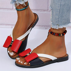 Women's Bow Decor Flat Slippers Oversized Casual Slides