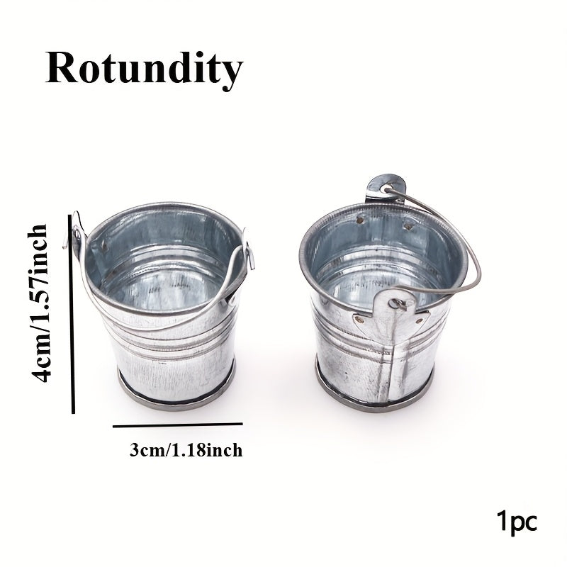 Miniature Iron Buckets & Basins Set for Dollhouse, Succulent Planters & Props