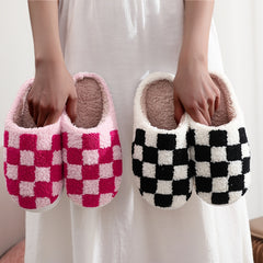 Plaid Memory Foam Slippers Plush Lined Comfortable Indoor Home Shoes