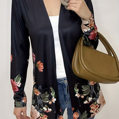 Floral Print Long Sleeve Open Front Cardigan