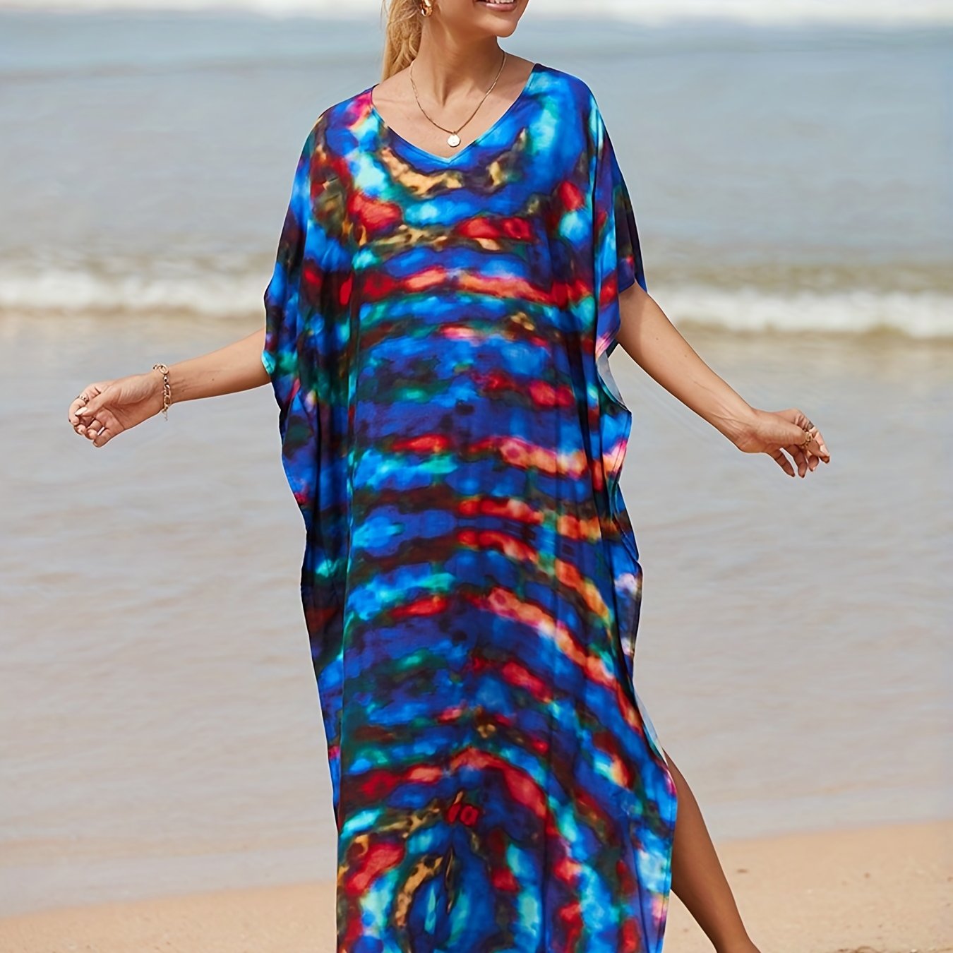 Tie Dye Bat Sleeve Cover Up Dress