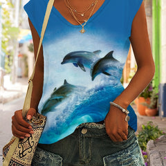 Dolphin Print V neck Tank Top for Women