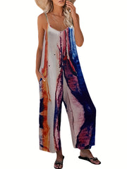 Marble Print Wide Leg Cami Jumpsuit Sleeveless Casual Jumpsuit