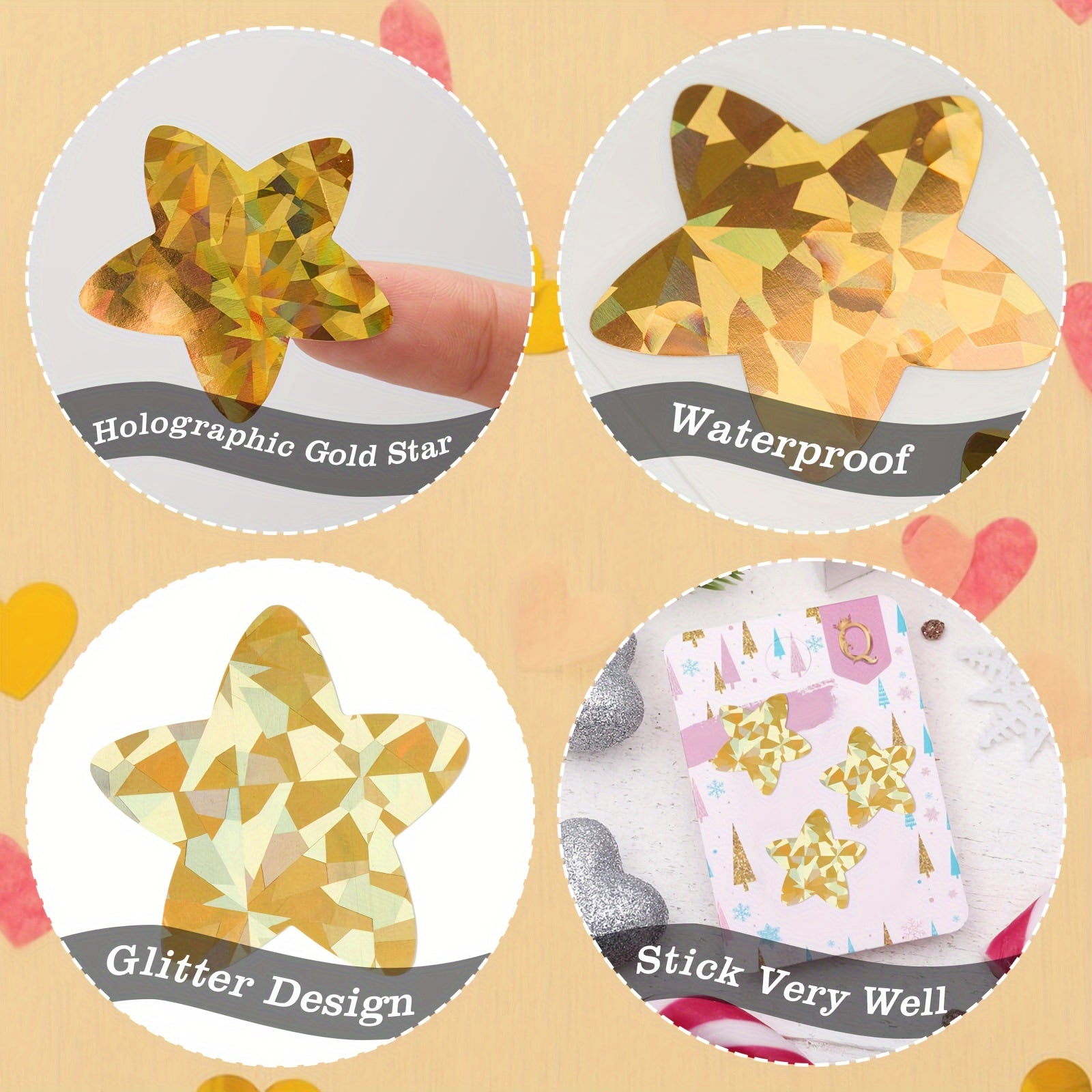 500pcs Holographic Golden Star Stickers Self-Adhesive Metallic Glitter Foil