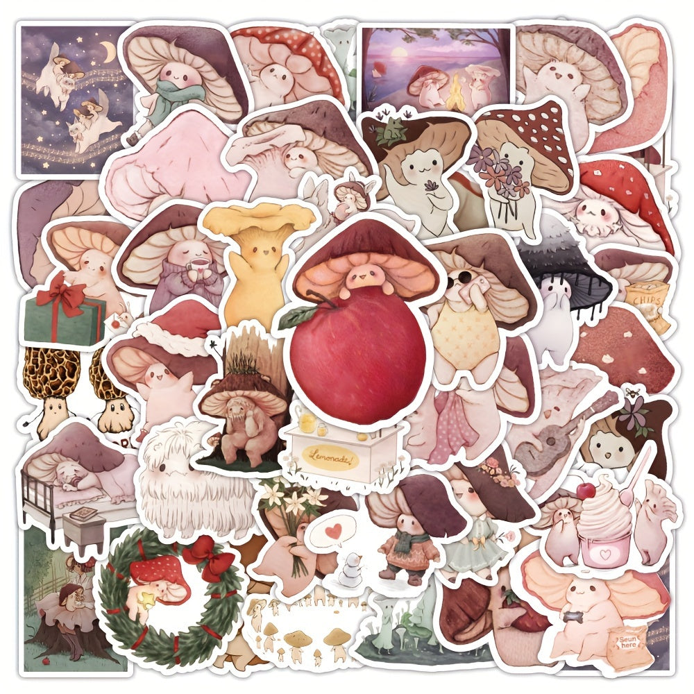 50pcs Cartoon Mushrooms Waterproof Stickers For Suitcases Phone Cases
