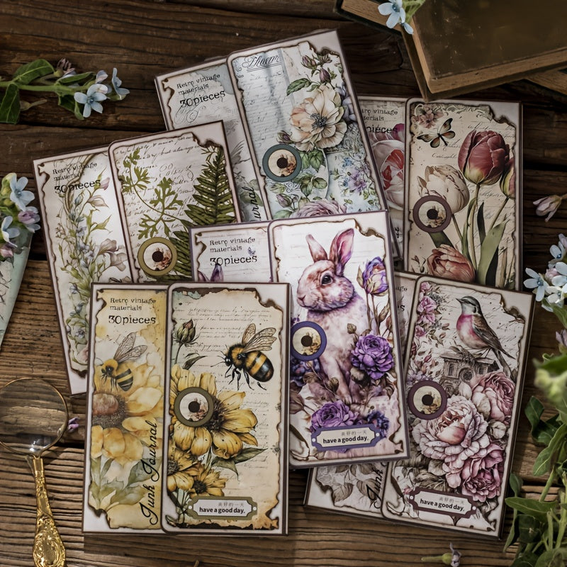 30pcs Vintage Flowers Plant Animal Material Paper Retro Paper Deco Scrapbooking
