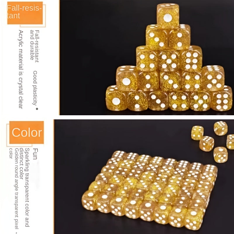 10pcs Golden Scallion Dice with Glittering Dots, Creative 16mm Dices for Bar KTV