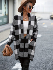 Gingham Print Open Front Cardigan