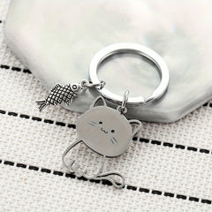 Cat Fish Stainless Steel Keychain Cartoon Metal Hanging Pendant Ornament