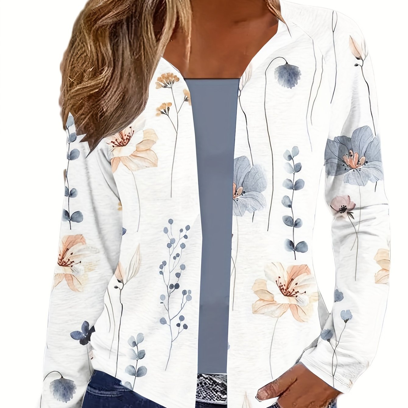 Floral Print Cardigan Open Front Long Sleeve Outerwear