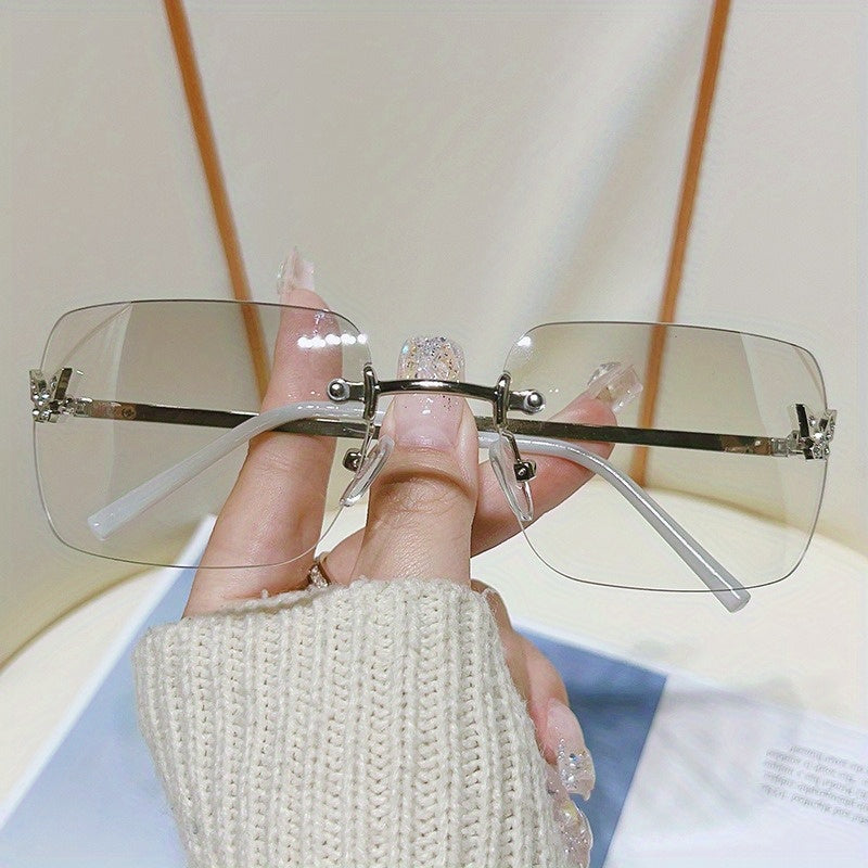 Gradient Rimless Sunglasses Unisex Y2K Rhinestone Butterfly Decor Glasses