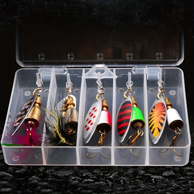 5pcs Fishing Spinner Bait Bionic Hard Bait Feathered Treble Hook