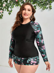 Colorblock Tropical Print Tankini Set