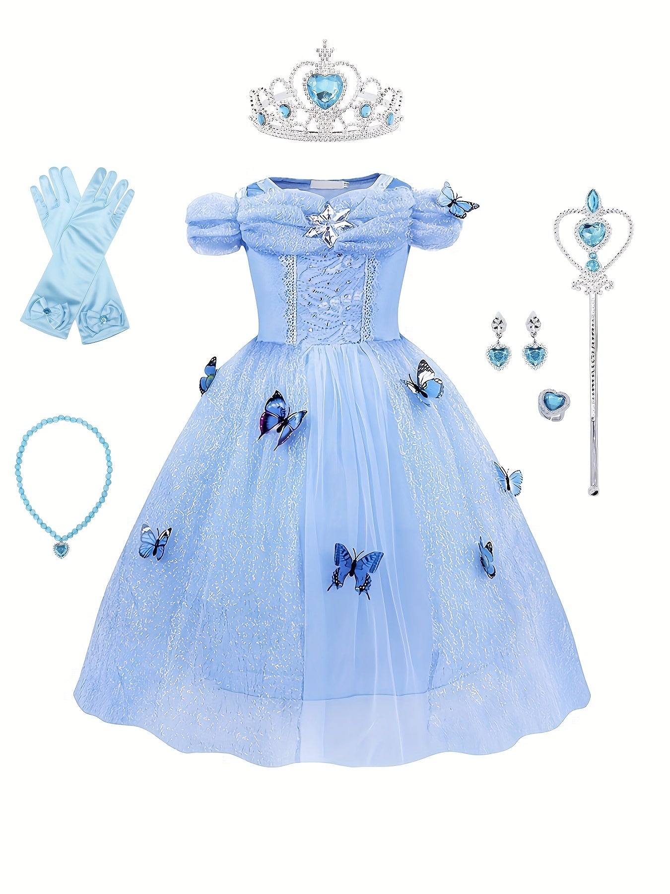 Girls Off Shoulder Princess Dress Mesh Lace Butterfly Holiday Party