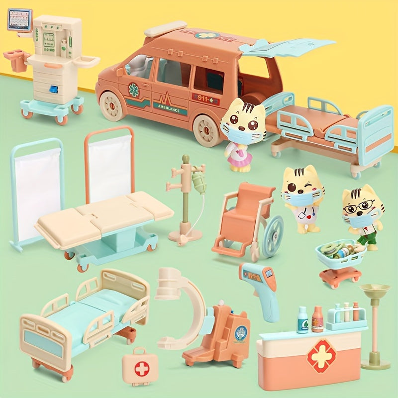 Cat Doctor Nursing Pet Toy Set - Educational DIY Puzzle Hospital & Ambulance Toy