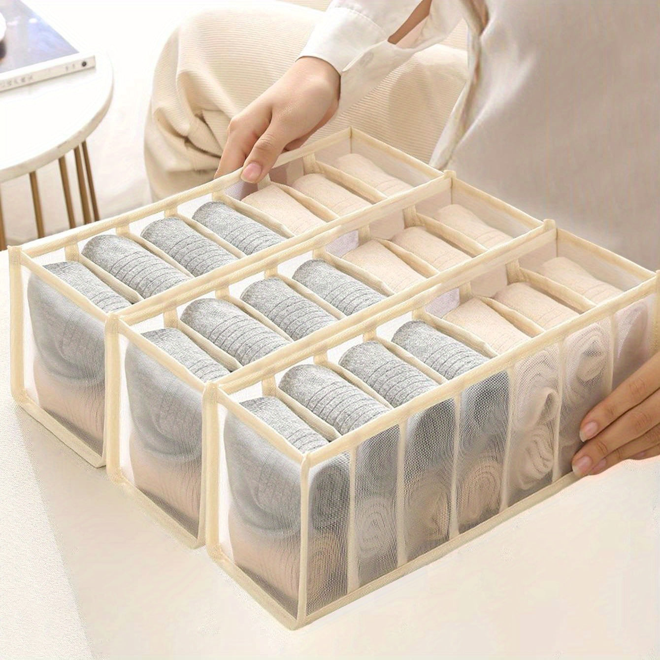 3pcs 7-grid Underwear Storage Box Multifunction Socks Storage Box