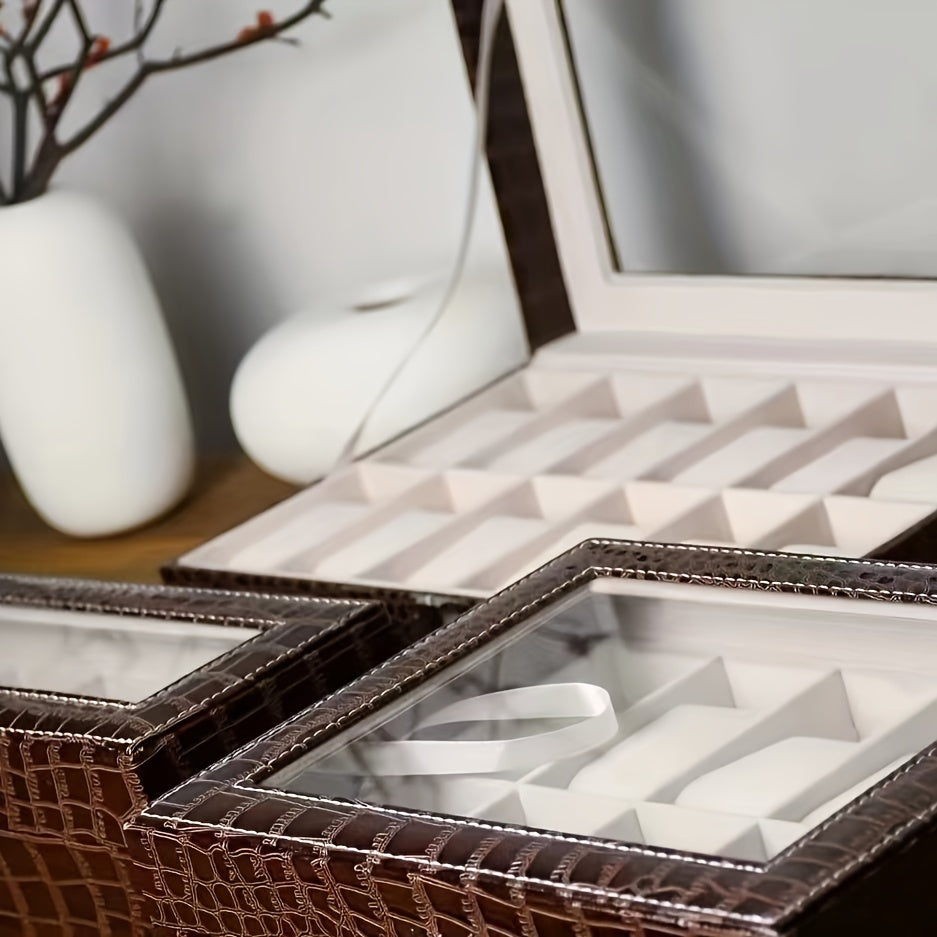 Crocodile Pattern 12-Digit Watch Box Leather Storage Display Jewelry Box