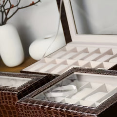 Crocodile Pattern 12-Digit Watch Box Leather Storage Display Jewelry Box